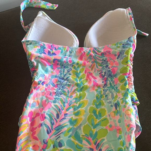 Lilly Pulitzer Lanai Halter One Piece Catch The Wave Swimsuit Blue Pink Size 2 - Picture 6 of 9